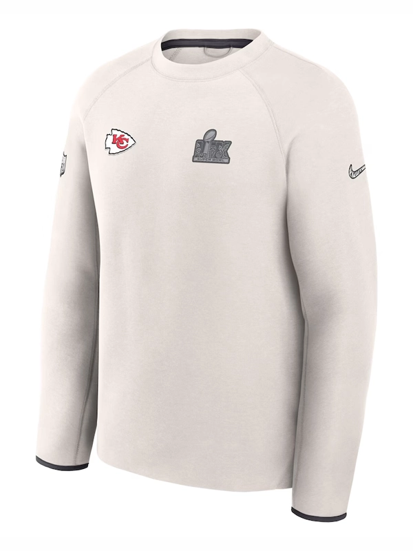 Men's Nike Cream Kansas City Chiefs Super Bowl LIX Opening Night Tech Fleece Pullover Sweatshirt