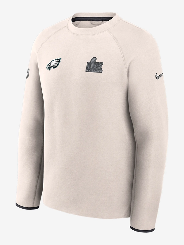 Men's Nike Cream Philadelphia Eagles Super Bowl LIX Opening Night Tech Fleece Pullover Sweatshirt