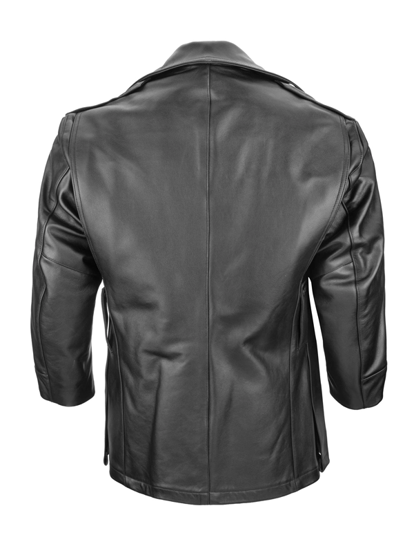 NYPD Black Cowhide Leather Long Jacket