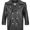 NYPD Cowhide Leather Long Jacket black