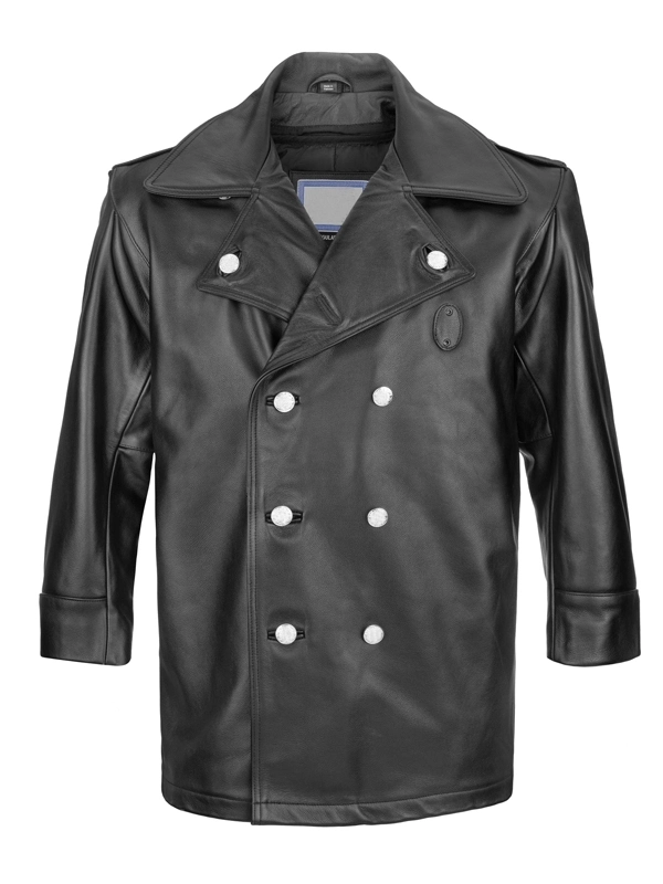 NYPD Cowhide Leather Long Jacket black