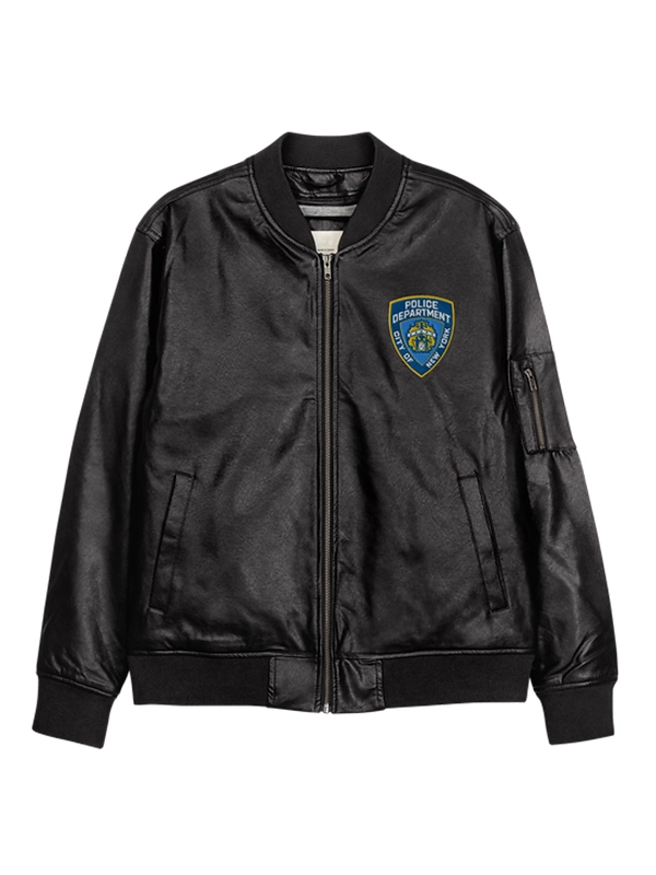 NYPD Leather Bomber Jacket Black