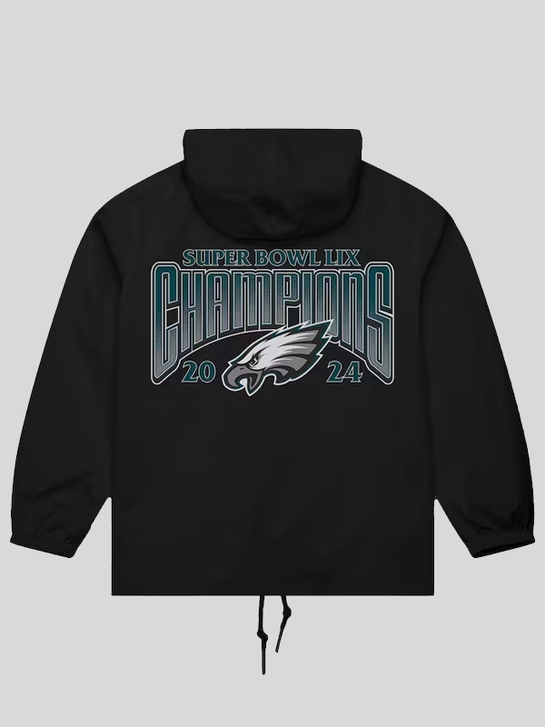 Philadelphia Eagles Mitchell & Ness Super Bowl LIX Champions Full-Snap Hoodie Windbreaker Jacket - Black