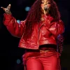 SZA Super Bowl Red Leather Jacket