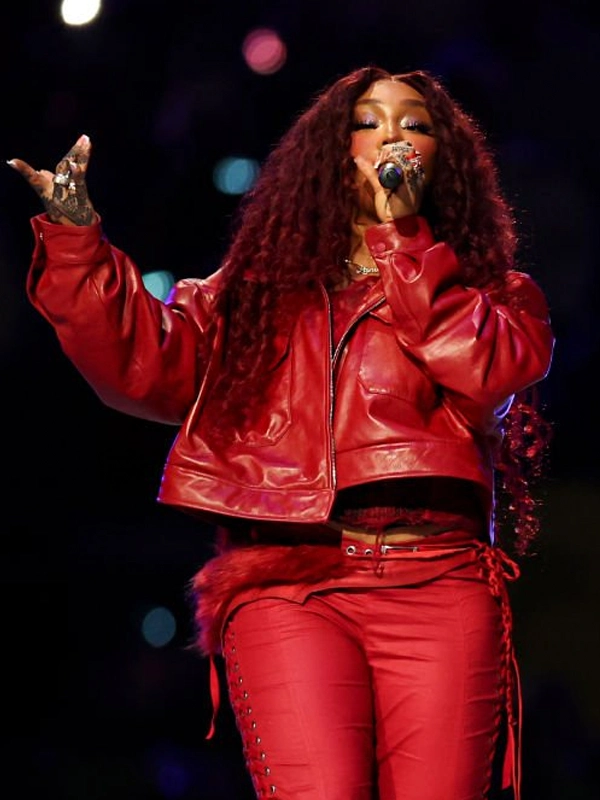 SZA Super Bowl Red Leather Jacket