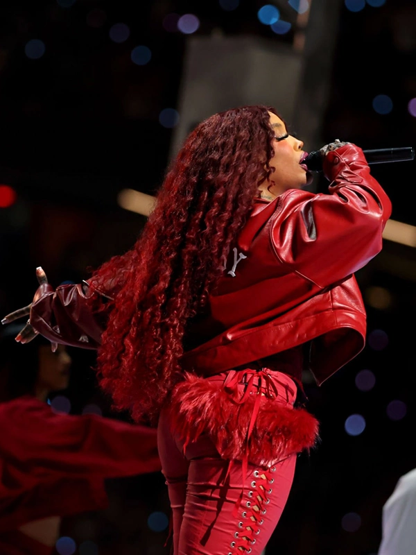 Super Bowl LIX SZA Red Cropped Leather Jacket