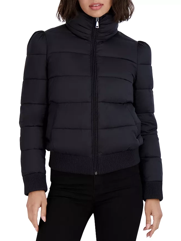 Tahari Cole Quilted Puffer Jacket Black