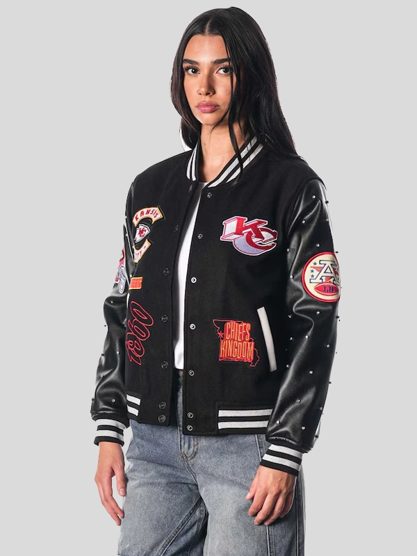 The Wild Collective Kansas City Chiefs Black Varsity Sparkle Jacket