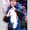 Timothee Chalamet NewYork Knicks Blue & Black Leather Jacket