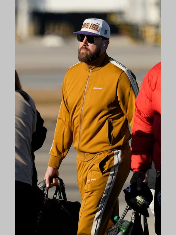 Travis Kelce Super Bowl LIX Arrivals Yellow Tracksuit