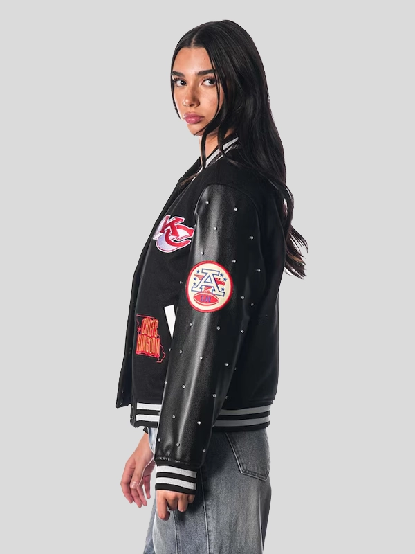 Women's The Wild Collective Black Kansas City Chiefs Varsity Full-Snap Sparkle Jacket