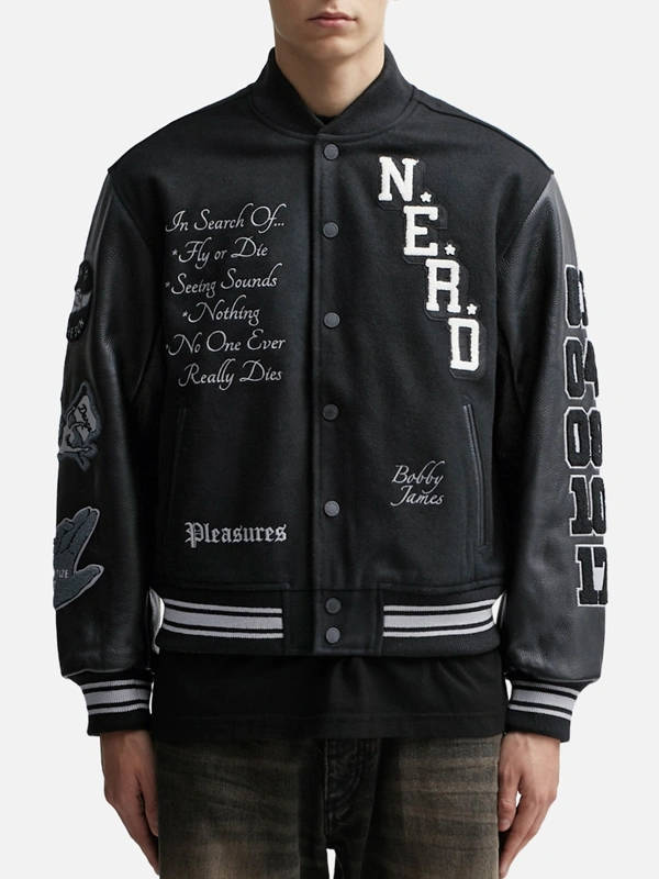 Men’s Nerd Varsity Letterman Jacket Black