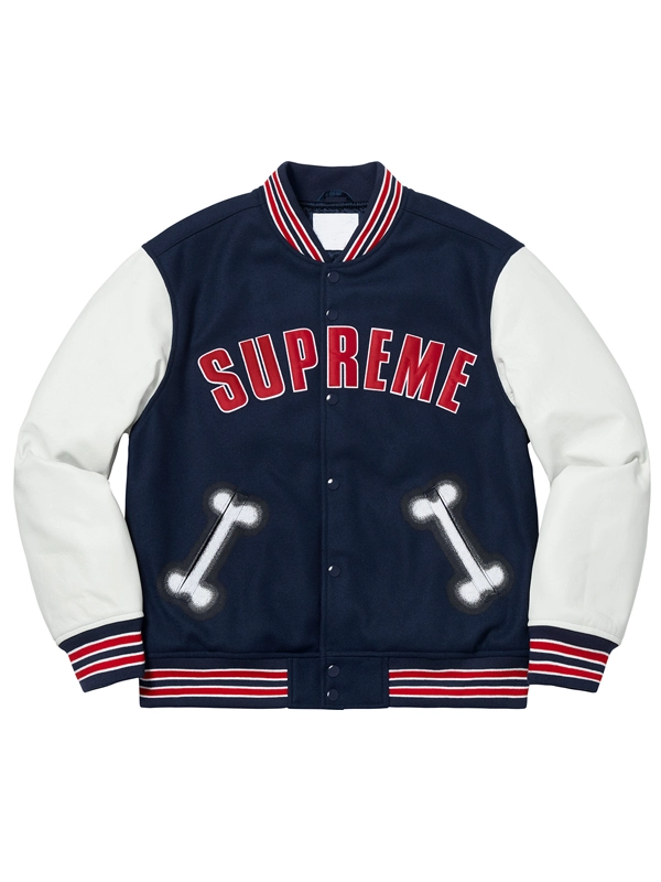 Supreme Bone Varsity Jacket Blue & White