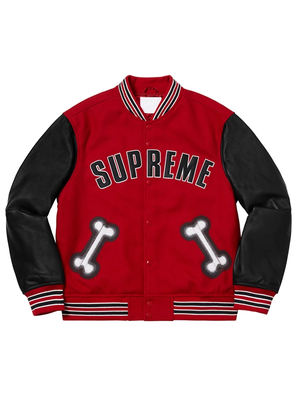 Supreme Bone Varsity Jacket Red & Black