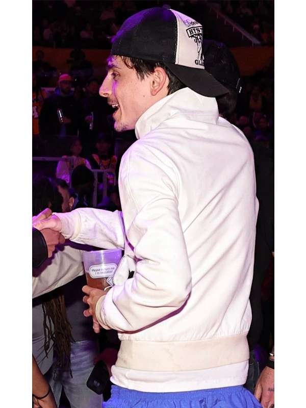 Timothée Chalamet Knicks vs Lakers Game White Jacket