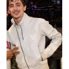 Timothée Chalamet White Leather Bomber Jacket